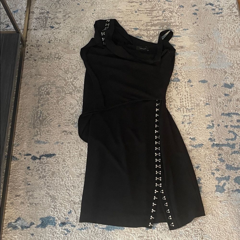 Thakoon One Shoulder Black Dress With Silver Accents